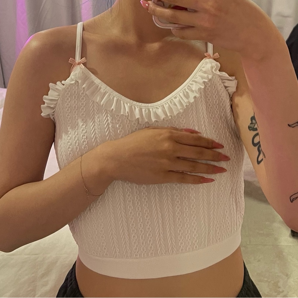 y2k pink bow white girly pajama top